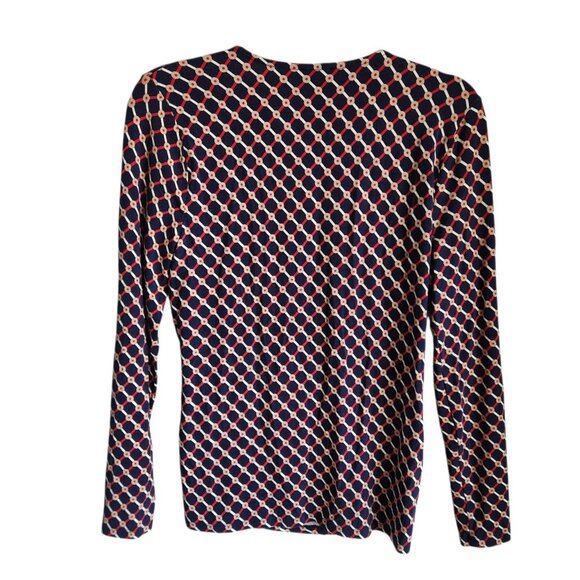 Talbots Shirt Women's Large Petites LP Blue V Neck Faux Wrap Top Blouse - Picture 6 of 8